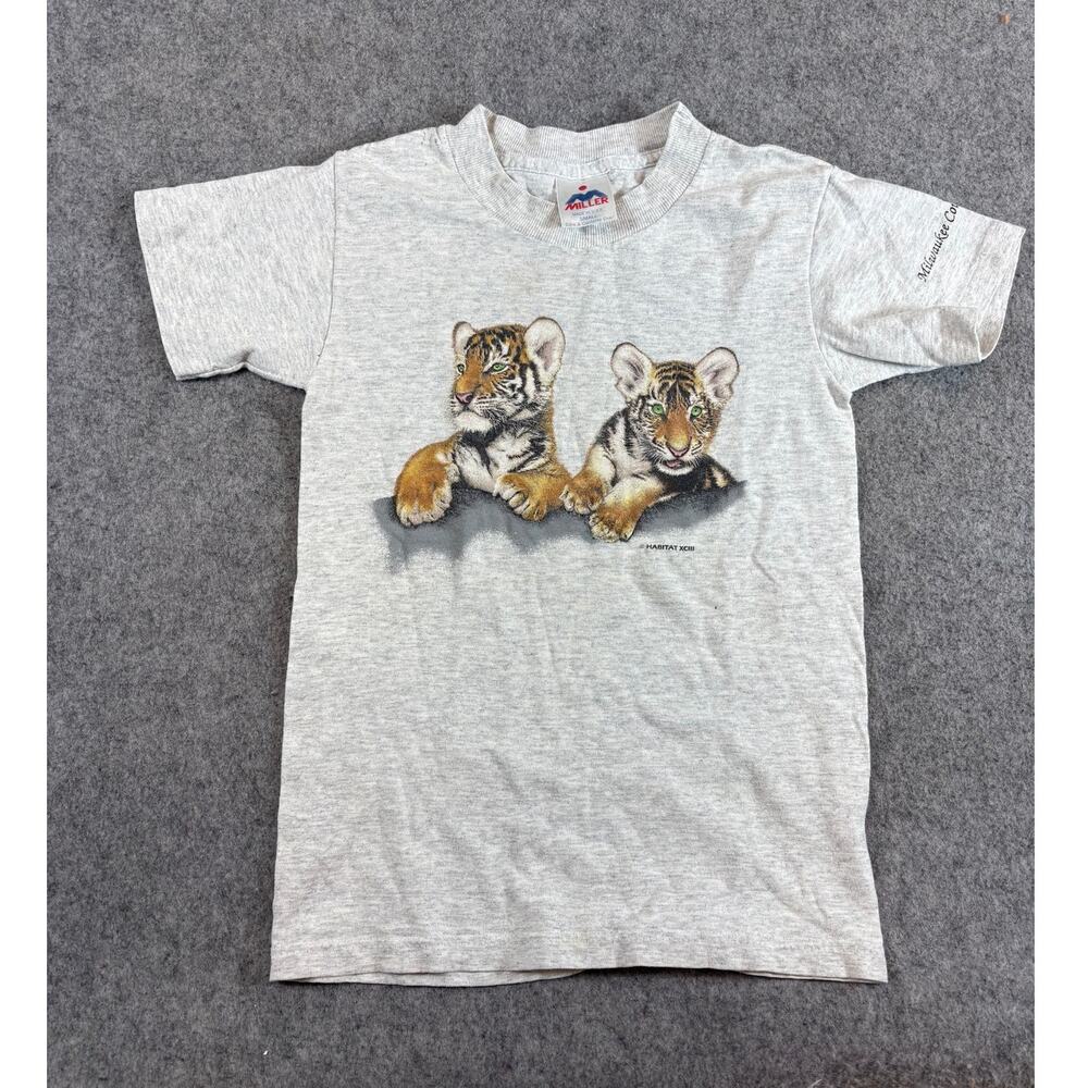 Vintage 90s Milwaukee County Zoo Tiger Cub T Shirt Boys Small Gray Tee Kids